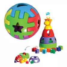 Kit Brinquedo Educativo Bola Didática + Torre De Montar