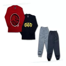 Roupa Juvenil Kit C/4 Peças Calça Camiseta Menino Inverno 