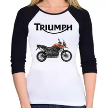 Baby Look Raglan Moto Triumph Tiger 800 Xca Laranja 3/4