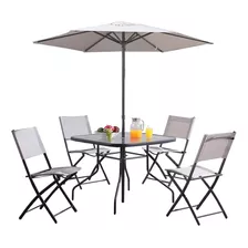 Juego Jardín Exterior Comedor Metal Patio Mesa Silla Sombril