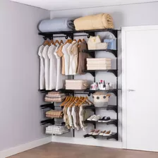 Armário Multiuso Closet Aberto Parede Casal Aramado Kit 54 Cor Preto