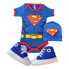 Kit Bori Bebê Temático Mesversário Super Homem Tenis Touca 