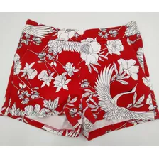 Shorts Express Rojo Flores Blancas 00 Mujer 