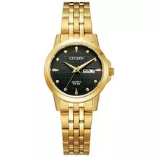 Reloj Citizen Quartz Analog Eq060359f Mujer Color De La Malla Dorado Color Del Bisel Dorado Color Del Fondo Negro