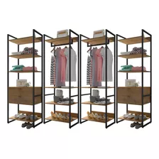 Kit 4 Closets Guarda Roupa 4 Gavetas 210x70cm Blind Castanho