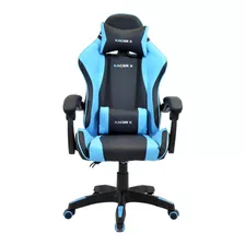 Cadeira De Escritório Racer X Comfort Gamer Ergonômica Preto E Azul-claro Com Estofado De Couro Sintético