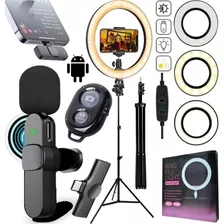 Ring Light Luz Tripé Microfone Sem Fio Android Selfie Vídeos