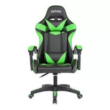 Cadeira De Escritório Pctop Strike 1005 Gamer Ergonômica Preto E Verde Com Estofado De Couro Sintético