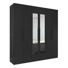 Guarda-roupa Casal Easy Slim 6 Portas Com Espelho Preto