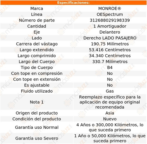 (1) Amortiguador Oespectrum Gas Pasajero Del Xl-7 07/09 Foto 3