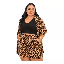 Conjunto Plus Size Kimono E Short Feminino Verão Elegante