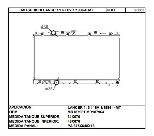 Tanque Plstico Superior Mitsubishi Lancer 1,6 97-01 (angost Foto 2