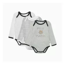 Bodys Bebe Manga Larga Niño 3 Pack Color Gris Perla Opaline.