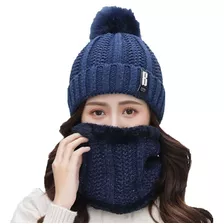 Set Duo Gorro Bufanda Dama Mujer Invierno Cuellera Pompón