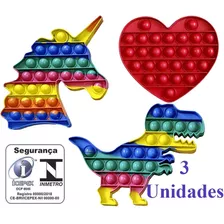 3 Pop It Dinossauro Unicórnio Coração Brinquedo Sensorial