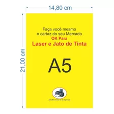 100 Cartaz A5 Amarelo P/ Impressora Jato De Tinta Ou Laser 