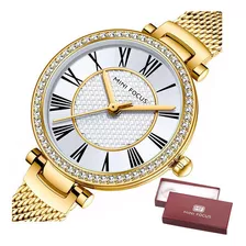 Relógios Mini Focus Com Cinto De Malha De Diamante Para Pulseira Dourada De Cor M