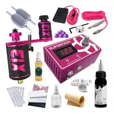 Kit Tatuagem X13 Pink Rotativa Tattoo Cabos E Máquina Rosa