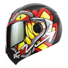 Casco Abatible Ich 3110 Raw Ngro Mate Rojo Visor Dorado