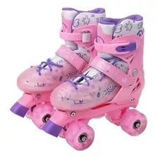 Patins Infantiv Rosa Quad Ajustável + Rodas Led - Envio Full