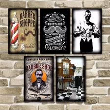 5 Placas Decorativas Vintage Barber Chop Salão + 1 De Brinde