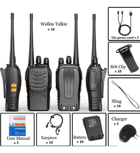 10pz Radios Bf-888h Uhf Walkie Talkie Cable Usb Con Linterna Foto 3