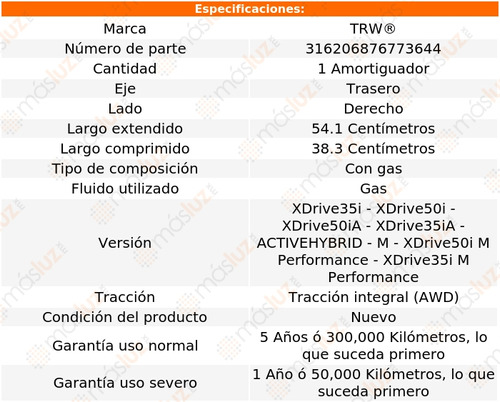 1- Amortiguador Gas Trasero Derecho Bmw X6 2008/2014 Trw Foto 2