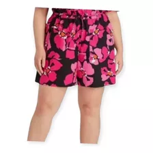 Short Tiro Alto Paper Bag Floral De Lino Mujer Talla Extra