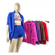 Blazer Mujer Largo Sastrero De Crepe Elastizado C/ Solapas