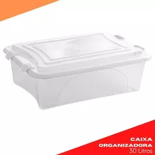 Caixa Organizadora Branco Transparente Plasvale 30 Litros