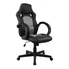 Cadeira De Escritório Pelegrin Pel-3002 Gamer Ergonômica Preto E Cinza Com Estofado De Couro P.u.