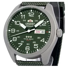 Relógio Orient Masculino Automatico Militar F49sn020 E2ep Cor Da Correia Verde Cor Do Bisel Prateado Cor Do Fundo Verde