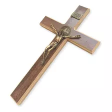 Crucifixo Grande Cruz De São Bento De Porta E Parede 31cm Cor Marrom