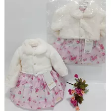 Kit Vestido + Bolero Pelo Longo Bebe Menina Inverno Luxo 341