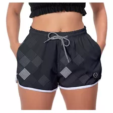 Short Feminino Preto Academia Caminhada Estampado Corrida