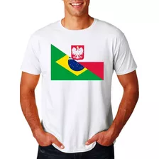 Camiseta Adulto Infantil Bandeira Brasil E Polônia Futebol