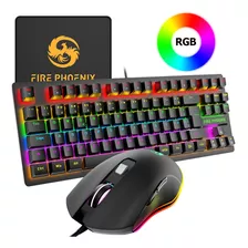 Kit Teclado Mouse Mecânico Abnt2 Gamer Rgb Led Switch Blue Mousepad Luuk Young Be-k1 Preto