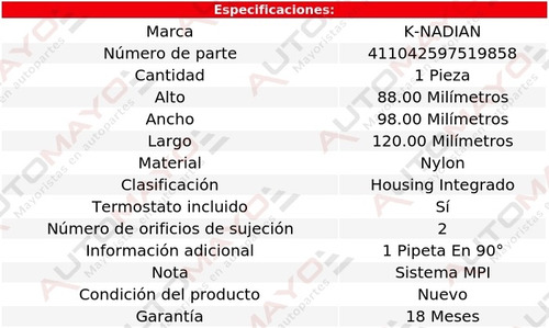 Toma Agua Termostato Nylon K-nadian Freelander L4 1.8l 99-01 Foto 3