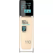 Base Líquida Maybelline Fit Me Matte + Poreless Fps 22 30ml Tono 110 Porcelain