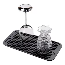 Tapete Escorredor De Louça Bar Porta Copos Pratico Silicone Cor Preto