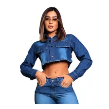 Jaqueta Jeans Feminina Curta Cropped Detalhe Bordado Premium