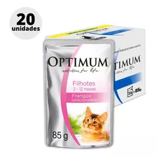 Caixa 20 Ração Úmida Optimum Sachê Gatos Filhotes Frango 85g