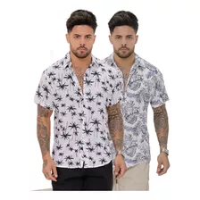 Kit 2 Camisa Floral Masculina Manga Curta Barata Praia Socia