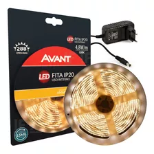 Fita De Led 5 Metros 4,8w/m 3000k Amarelo Quente Com Fonte Bivolt