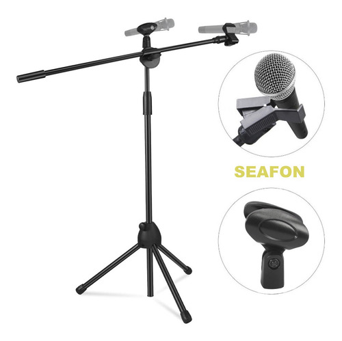 Soporte 2 Microfonos Pedestal Stand Tripie 1.90m Con Boom