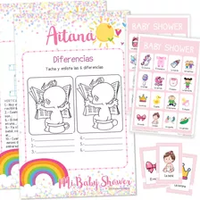 Juegos Baby Shower Niña Arcoiris Personalizado Imprimible