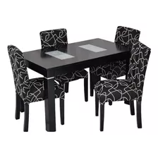 Juego De Comedor Mesa Fija+ 4 Sillas En Chenille 