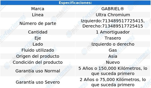 Amortiguador Ultra Chromium Gas Tras Corolla 14-17 Gabriel Foto 2