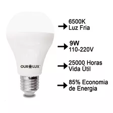 Kit 10 Lâmpadas Led 9w Bulbo 6500k Bivolt Ourolux Cor Da Luz Branco Frio 6500k 110/220v