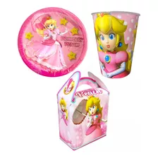 Princesa Peach Fiesta 20 Platos + 20 Vasos + 20 Cajas Mario